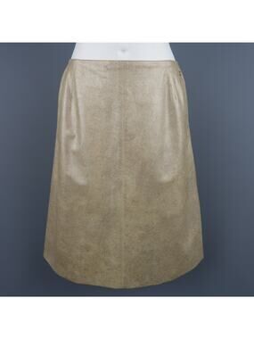 CHANEL Size 8 Metallic Gold Marbled Leather A Line Skirt